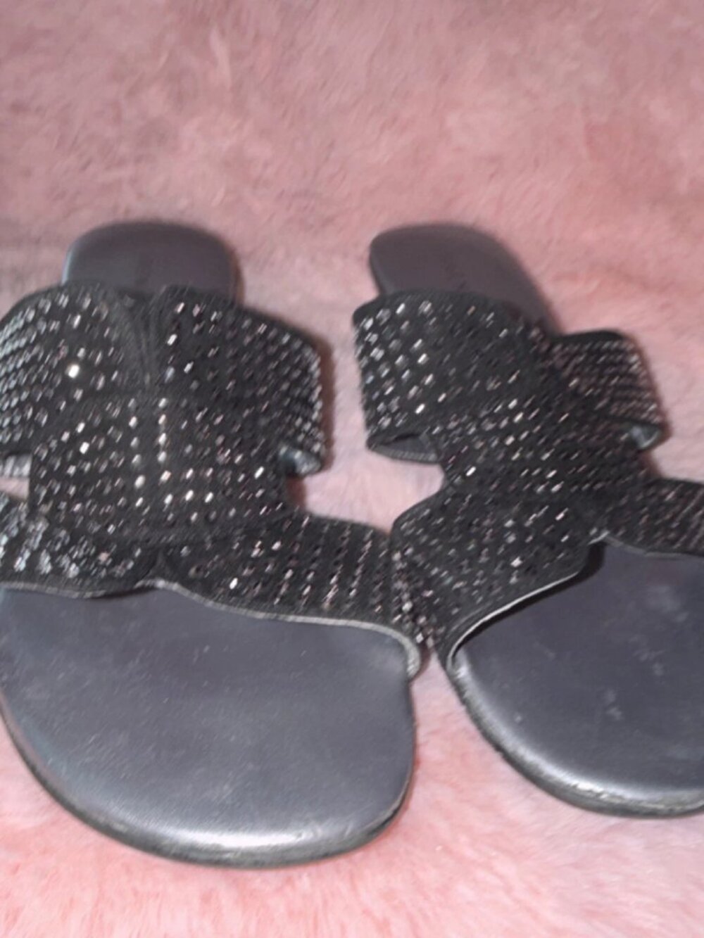 Karen Scott Black Rhinestone Slip On Strappy Slide Women&Sandals Size 9M